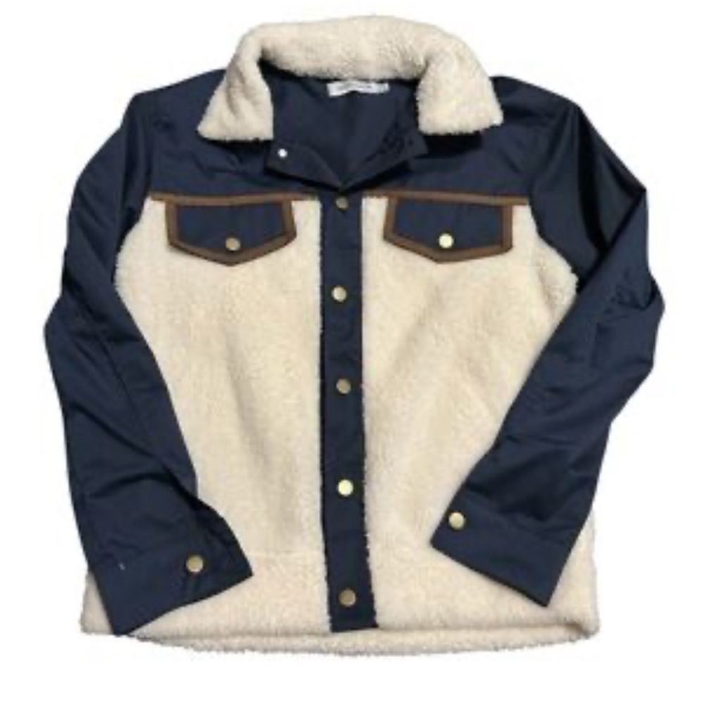 MISSLOOK Women’s Sherpa w Material Ams & Shoulder Button Front Jacket SZ Large